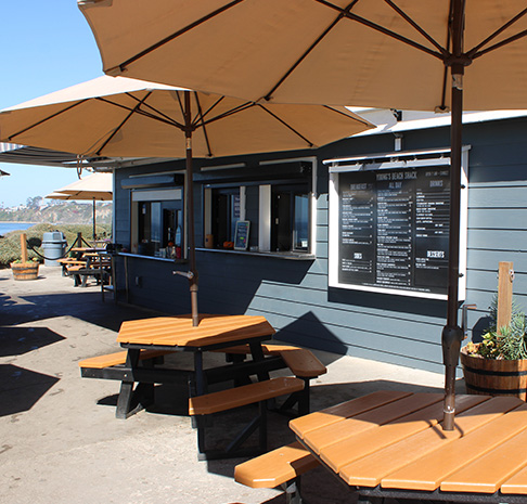 Young's Beach Shack ordering window and seating.