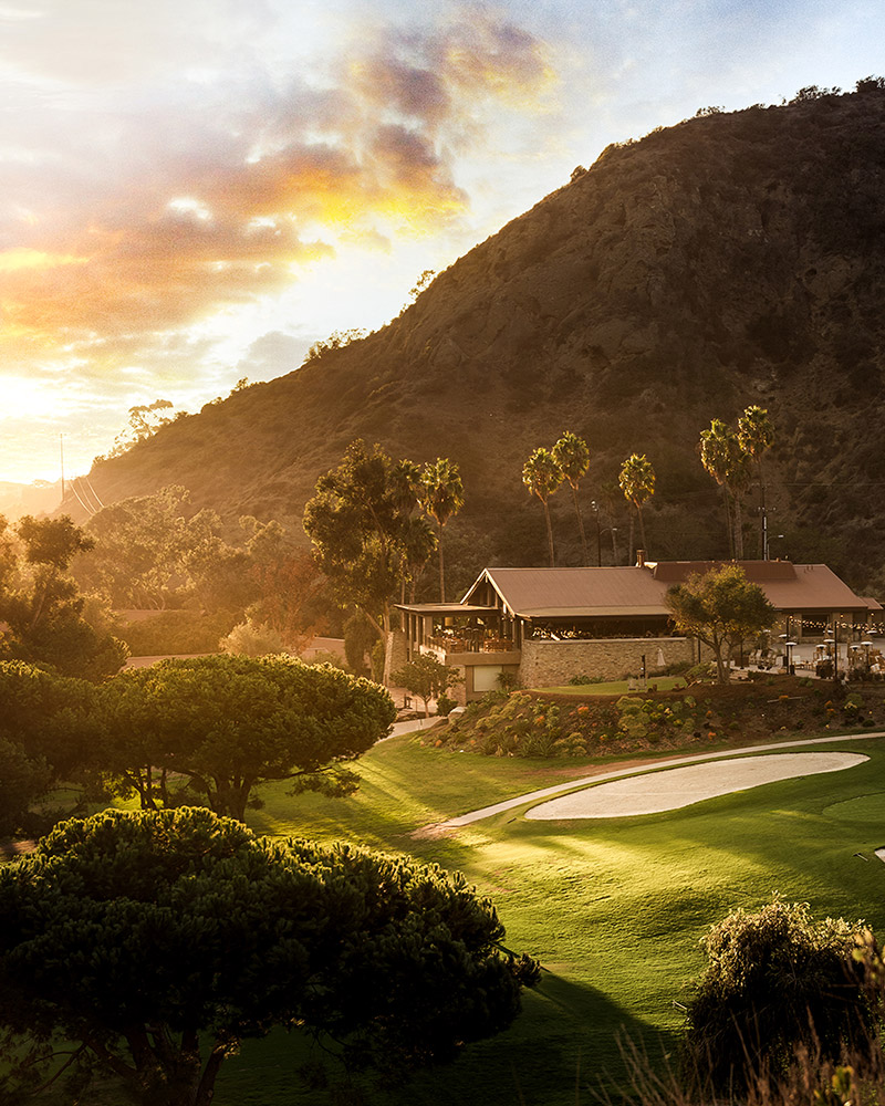 The Ranch LB exterior during sunset. 
