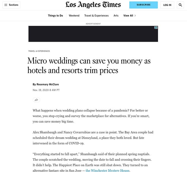 A screenshot of the LA Times article