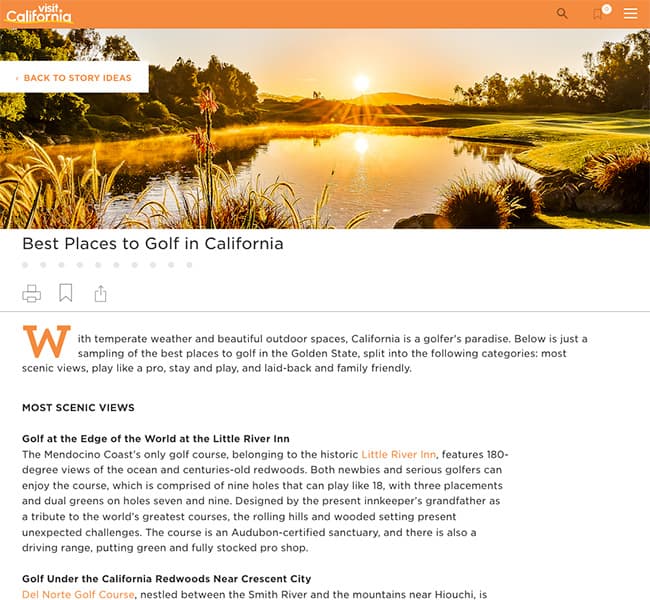 A screenshot of the Visit California article