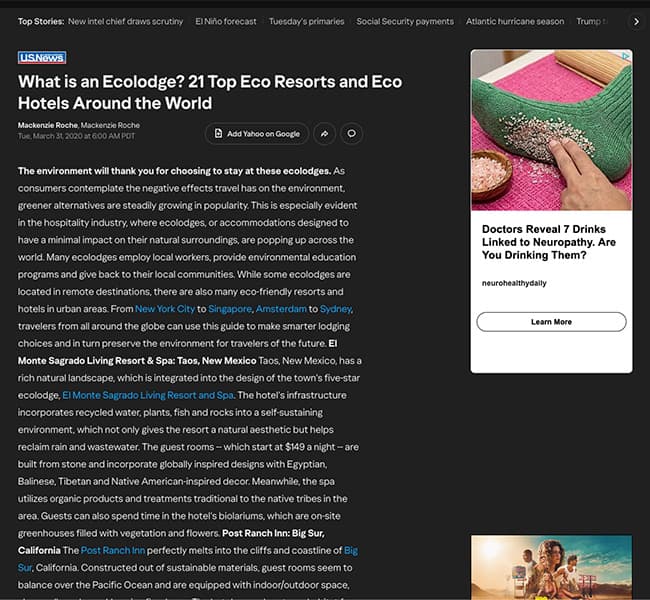 A screenshot of the Yahoo article