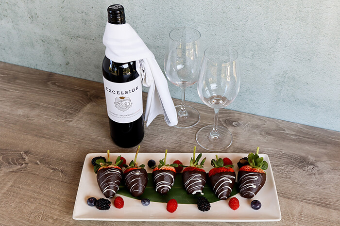chocolate strawberries and wine