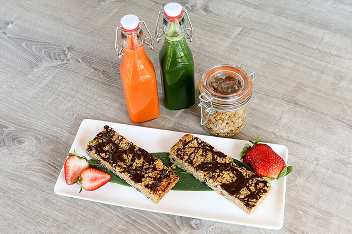 Granola bars and healthy squeezed juice