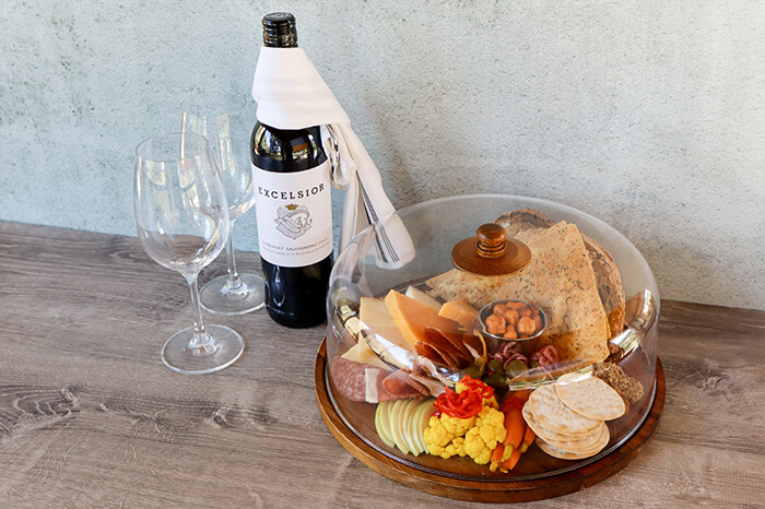 Wine and Charcuterie spread on a table