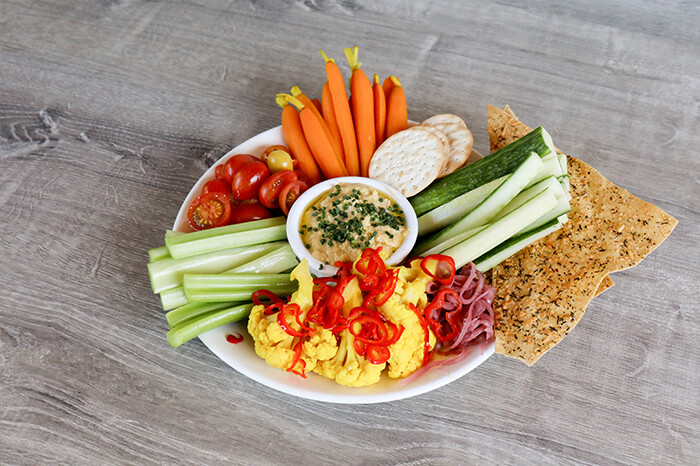Vegetable plate and hummus 